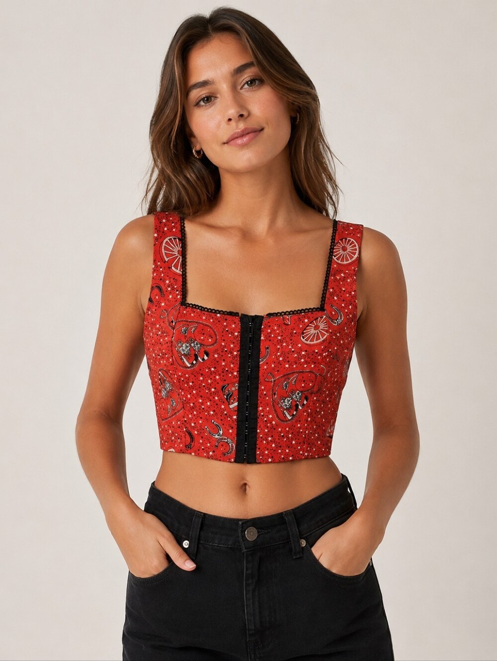 Montceau Crop Top XL Y2K Inspired Los Angeles Red Western Cowgirl Corset Rave